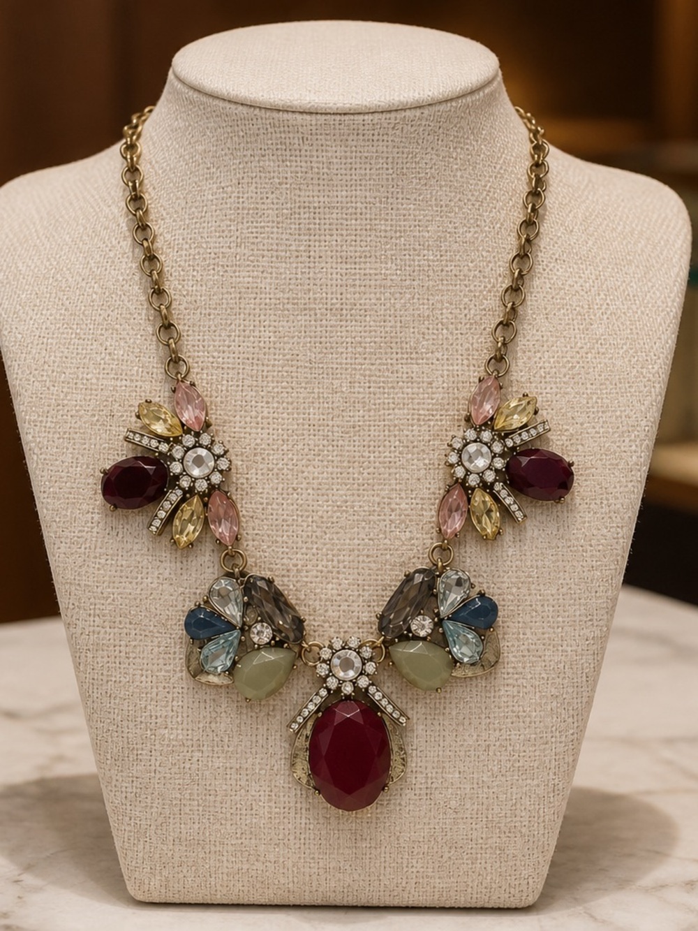Erica Lyons Multicolor Crystal Statement Necklace - Burgundy, Pink, Blue & Gold